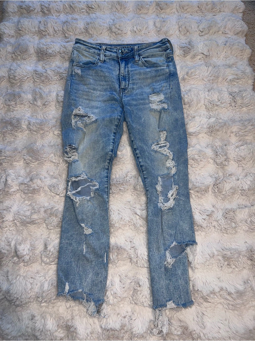 American Eagle Outfitters Light Blue Distressed Straight-Leg Jeans